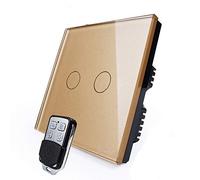 KONOQ Luxury Glass Panel Smart Touch Light Switch - Remote DIMMER (2 Gang / 1 Way, Gold)