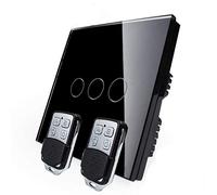 KONOQ Luxury Glass Panel Smart Touch Light Switch - Remote DIMMER (3 Gang / 1 Way, Black)