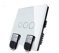 KONOQ Luxury Glass Panel Smart Touch Light Switch - Remote DIMMER (3 Gang / 1 Way, White)