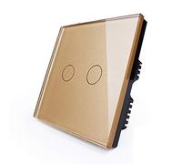 KONOQ Luxury Glass Panel Smart Touch Light Switch - WIFI INTEGRATED ON/OFF (2 Gang / 1 Way, Gold)