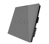 KONOQ Luxury Glass Panel Smart Touch Light Switch - WIFI INTEGRATED ON/OFF (3 Gang / 1 Way, Grey)