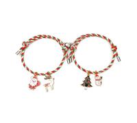 KONPJE 2Pcs Christmas Matching Bracelets for Couples Adjustable Santa Claus Tree Reindeer Snowman Pendant Matching Woven Bracelets for Girlfriend Boyfriend Christmas Party Jewelry Gift, L, Metal, no
