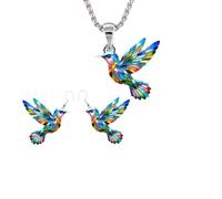 KONPJE Colorful Hummingbird Necklace Earrings Set for Women 2D Acrylic Hummingbird Necklace Cute Bird Pedant Necklace Hummingbird Earrings Spring Jewelry Set for Mom Daughter Bird Lovers, S, Acrylic