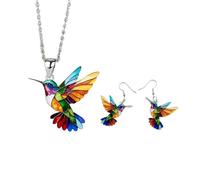 KONPJE Colorful Hummingbird Necklace Earrings Set for Women 2D Acrylic Hummingbird Necklace Cute Bird Pedant Necklace Hummingbird Earrings Spring Jewelry Set for Mom Daughter Bird Lovers, S, Acrylic