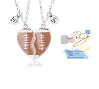 KONPJE Football Friendship Necklace for Men Women Game Day Pendant Necklace Best Friend BFF Football Chain Necklace Heart Football Pendant Necklace Sports Fan Jewery, Zinc, No Gemstone