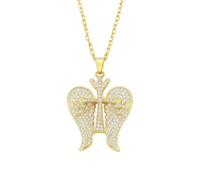KONPJE Gold Cross Necklace for Women Stainless Steel Cubic Zirconia Angel Wings Cross Pendant Necklace Choker Angel Wings Ornament Christmas Party Jewelry Gift, L, Metal, No Gemstone