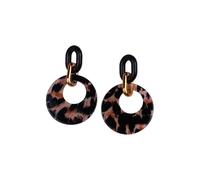 KONPJE Leopard Earrings for Women Tortoise Shell Cheetah Dangle Earrings Acrylic Animal Print Hoop Earrings Retro Round Paperclip Chain Earrings Large Statement Jewelry, S, Acrylic, No Gemstone