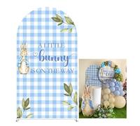 KONPON A Little Bunny is On The Way Arched Backdrop Cover Blue and White Plaid Arched Stand Cover Spring Easter Baby Shower Birthday Parties Decoration (No Stand!)