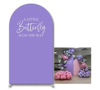KONPON A Little Butterfly is On The Way Arch Backdrop Cover 6FT Butterflies Theme Stretchy Spandex Arch Stand Cover for Girls Princess Baby Shower Party Decoration (Wisteria)