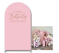 KONPON A Little Butterfly is On The Way Arch Backdrop Cover 6FT Butterflies Theme Stretchy Spandex Arch Stand Cover for Girls Princess Baby Shower Party Decoration (Pale-Pink)