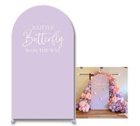 KONPON A Little Butterfly is On The Way Arch Backdrop Cover 7.2FT Butterflies Theme Stretchy Spandex Arch Stand Cover for Girls Princess Baby Shower Party Decoration (Lilac)