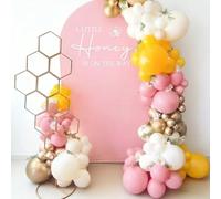 KONPON A Little Honey is on The Way Spandex Arch Backdrop Cover,6.6FT Pink Stretchy Fabric Arched Cover for Bee Theme Baby Shower Party Decoration