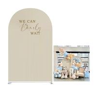 KONPON Beige Pipples Arch Backdrop Covers for Birthday Party We Can Bearly Wait Arched Background Stand Fabric Cover Baby Shower Parties Decoration Props (2.6x6FT)