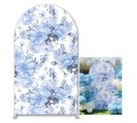 KONPON Bloom Blue Vintage Floral Arched Backdrop Cover Blue Chinoiserie Theme Arch Stand Covers Birthday Wedding Bridal Shower Party Decorations (No Stand!)