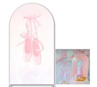 KONPON Blush Pink Glitter Ballet Shoes Arch Backdrop Cover,6.6FT Spandex Arched Cover Elegant Girl Glitter Kids Ballet Tutu Ballerina Birthday Party Decoration (No Stand)