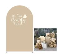 KONPON Light Brown Arch Backdrop Covers Baby Shower Birthday Party Decorations We Can Bearly Wait Arches Background Stretchy Fabric Cover Wedding Parties Decors (2.6x6FT)