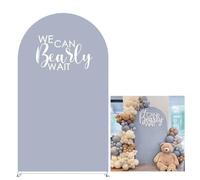 KONPON We Can Bearly Wait Theme Arch Backdrop Covers for Baby Shower Decorations Gray-blue Arched Background Stand Fabric Cover Birthday Parties Supplies (4x7.2FT)