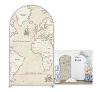 KONPON World Map Arched Backdrop Cover Let The Adventure Begin Theme Spandex Cover for Wedding Birthday Baby Shower Travel Party Decorations (No Stand!)