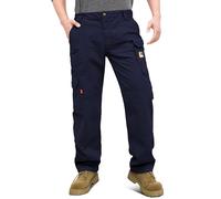 KONRECO Men's Navy Blue 34W x 30L FR Cargo Work Pants, 7 Pockets, 100% Cotton, Elastic Waist, Straight Leg, Bootcut, Loose Fit, Arc Flash Resistant, Meets NFPA 70E & 2112 Standards