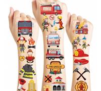 Konsait 10 Sheets Firefighter Temporary Tattoos, Fire Truck Fire Rescue Fake Tattoo Stickers, Fire Department Party Favors Costume Cosplay Photo Booth Decorations