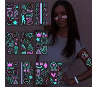 Konsait 10 Sheets Glow In The Dark Tattoos for Kids Adults, Safe and Easy to Use Neon Temporary Music Tattoos, Music Notes UV Blacklight Tattoo, Glow In The Dark Party Makeup Supplies Party Favors