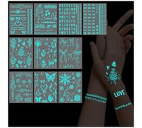 Konsait 10 Sheets Glow in the Dark Tattoos Temporary Tattoos For Women Girls Glow Tattoos Blue Tattoos for Kids Flower Music Butterfly Tattoos Luminous Birthday Body Make Up Fake Tattoo