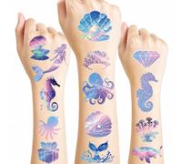 Konsait 10 Sheets Mermaid Temporary Tattoos, Watercolor Whale & Sea Creature Stickers, Under the Sea Birthday Party Favors, Waterproof Body Art for Pool