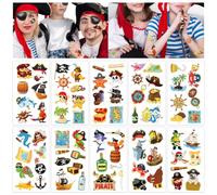 Konsait 10 Sheets Pirate Temporary Tattoos, Skull Treasure Map Shark Parrot Fake Tattoo Stickers, Pirate Party Favors Halloween Costume Cosplay Photo Booth Decorations