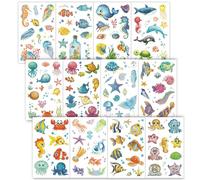 Konsait 12 Sheets Sea Animals Tattoos - Glitter Under the Sea Tattoos for Children, Tropical Sea Life Animal Temporary Tattoos, Shark Octopus Starfish Fake Tattoos, Under the Sea Party Items