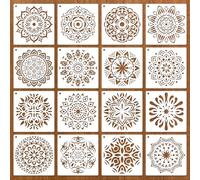 Konsait 16 PCS Mandala Stencils for Painting on Wood, Reusable Stencils for Crafts Mandala Rock Painting Templates Rangoli Stencil DIY Art Projects 4.7X 4.7 inch