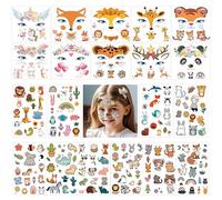 Konsait 20 Sheets Animal Tattoos for Kids, Face Tattoos Fox Lion Deer Rabbit Fake Tattoos Temporary Tattoo for Boys and Girl Birthday Party Halloween Face Makeup Tattoos