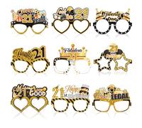Konsait 21st Birthday Glasses - 18 Pack Gold Paper Glasses 21st Birthday Gifts for Him, Party Decorations, Accessories & Photo Props