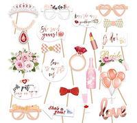 Konsait 23Pcs Hen Party Photo Booth Props Team Bride Selfie Props Rose Gold Wedding Bridal Shower Hen Night Do Party Game Accessories