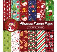 Konsait 24 Sheets Christmas Scrapbook Paper 12x12 Double Sided Pattern Paper for Card Making, Craft, Gift Wrapping, Origami, Scrapbooking Supplies