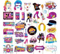 Konsait 80s Party Decorations, 43 PCS 80s Photo Booth Props Back to the 1980s Party Decorations 80s Decor Throwback Party Decorations Hip Hop Party Photo Booth Props for Adult