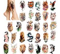 Konsait Medium-Large Realistic Animal Temporary Tattoos for Adult Men Women, Wolf Tiger Lion Eagle Fake Tattoo Stickers for Party Daily Body Styling