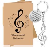 Konsait Music Note Keychain and Card, Where Words Fail Music Speaks Inspirational Note Keychain Card for Musician Gifts Party Favors Key Ring for Teacher Student