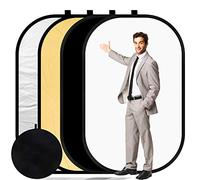 Konseen 4 in 1 Collapsible Pop Up Backdrop Reflector Panel for Photographys 1.5x2 M/5x6.5feet Chromakey 100% Cotton Muslin Black White Reversible Photo Background Screen with Carry Bag