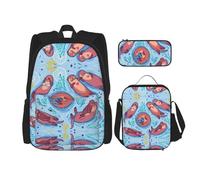 KoNsev Animal Cute Brown Otters 3pcs Backpacks 16" Preschool School Bookbag and Lunch Box for Elementary Toddler