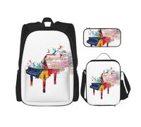 KoNsev Colorful Piano Keyboard Music 3pcs Backpacks 16" Preschool School Bookbag and Lunch Box for Elementary Toddler