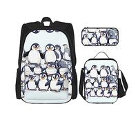KoNsev Many Cute Baby Penguins Sketch 3pcs Backpacks 16" Preschool School Bookbag and Lunch Box for Elementary Toddler
