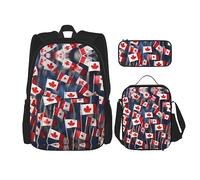 KoNsev Many Small Canadian Flags 3pcs Backpacks 16" Preschool School Bookbag and Lunch Box for Elementary Toddler