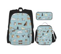 KoNsev Puppy Doodles 3pcs Backpacks 16" Preschool School Bookbag and Lunch Box for Elementary Toddler