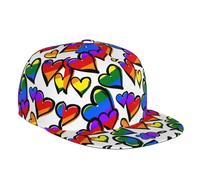 KoNsev Rainbow Colored Gay Pride Hearts Snapback Hats for Men - Flat Bill Brim Baseball Cap Hat Adjustable