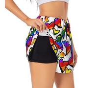 KoNsev Rainbow Colored Gay Pride Hearts Women's Shorts Quick Dry Athletic Shorts for Camping Travel Golf with Zipper Pockets