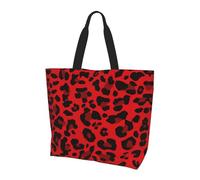 KoNsev Tote Bag For Women,Foldable Tote Bag With Zipper Large Shoulder Bag Top Handle Handbag For Work,Red Hearts Print, Red Leopard Pattern, One Size