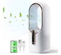 KONSIDEN Bladeless Desk Fan, 11.8 Inch Small Battery Operated Fan, Quiet Office Fan, 3 Speeds Airflow, Touch Control, Easy to Clean, Desk Fan Small Quiet, Ideal for Home, Office, Travel, F6-BA