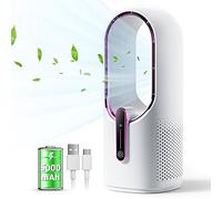 KONSIDEN Bladeless Desk Fan, 11.8 Inch Small Rechargeable Fan, Quiet Office Fan, 3 Speeds, Touch Control, Easy to Clean, Desk Fan Small Quiet, Ideal for Home, Office, Travel