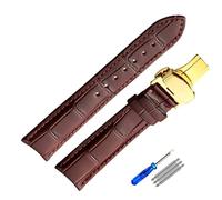 konsoo Genuine Leather Watchband For Tissot Mens Watch Strap, Brown-gold-B, 19mm