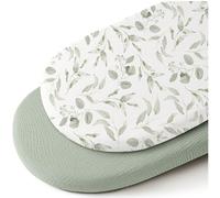 Konssy Muslin Bassinet Sheets for Baby Girl Boy, 2 Pack Soft Breathable Baby Bassinet Mattress Sheets Fit for Hourglass Oval Cradle, Moses Basket Rectangle Mattress (Green, Green Leaves)
